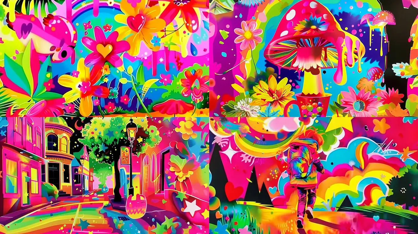 Vibrant and Whimsical Color Explosion Rooted in Playful Fantasy - Midjourney sref style