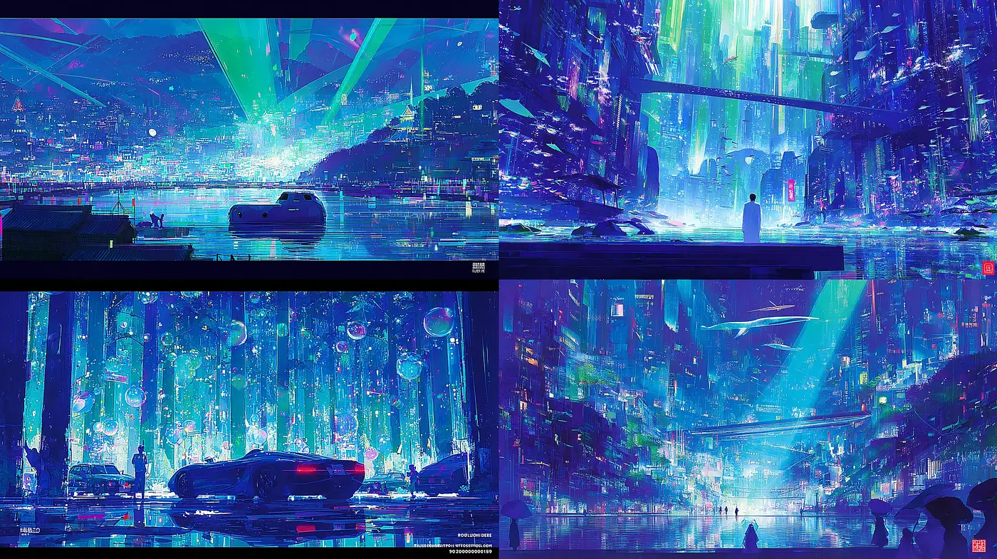 Futuristic and Vibrant Cyberpunk Cityscapes with Neon Aesthetics - Midjourney sref style