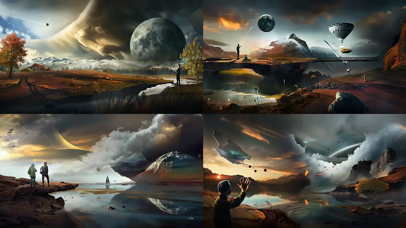 Surreal Dreamlike Cosmic Landscapes with a Hyper-Realistic Touch - Midjourney sref style
