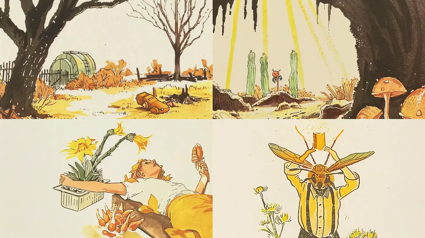 Rustic Warmth: A Harmonious Blend of Pastoral Elegance in Illustration - Midjourney sref style