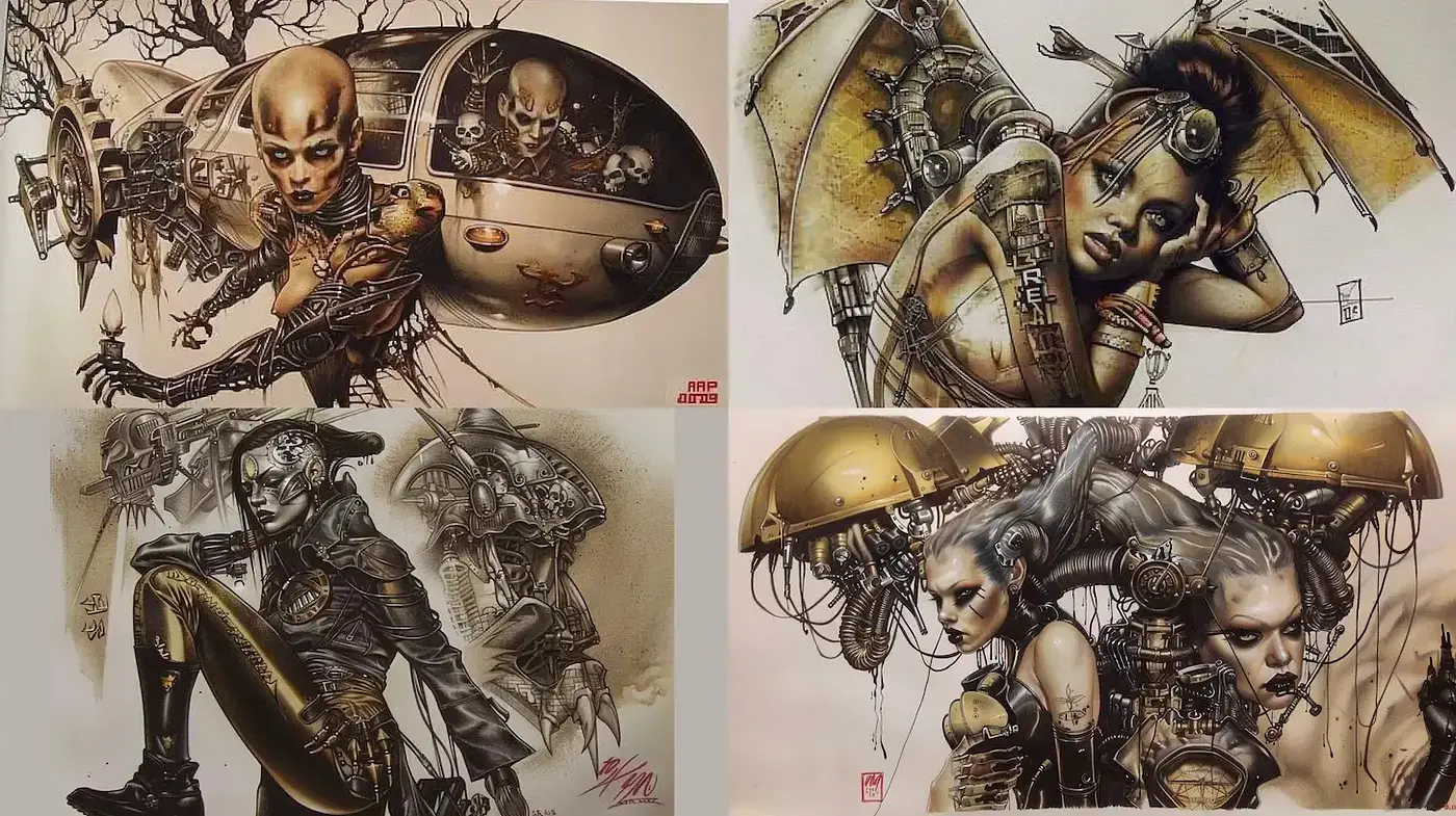 Futuristic Steampunk Aesthetic with Intricate Mechanical Elements - Midjourney sref style