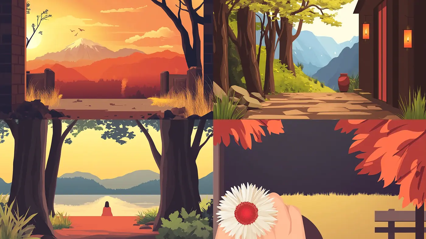 Serene Nature-Inspired Vivid Digital Illustrations - Midjourney sref style