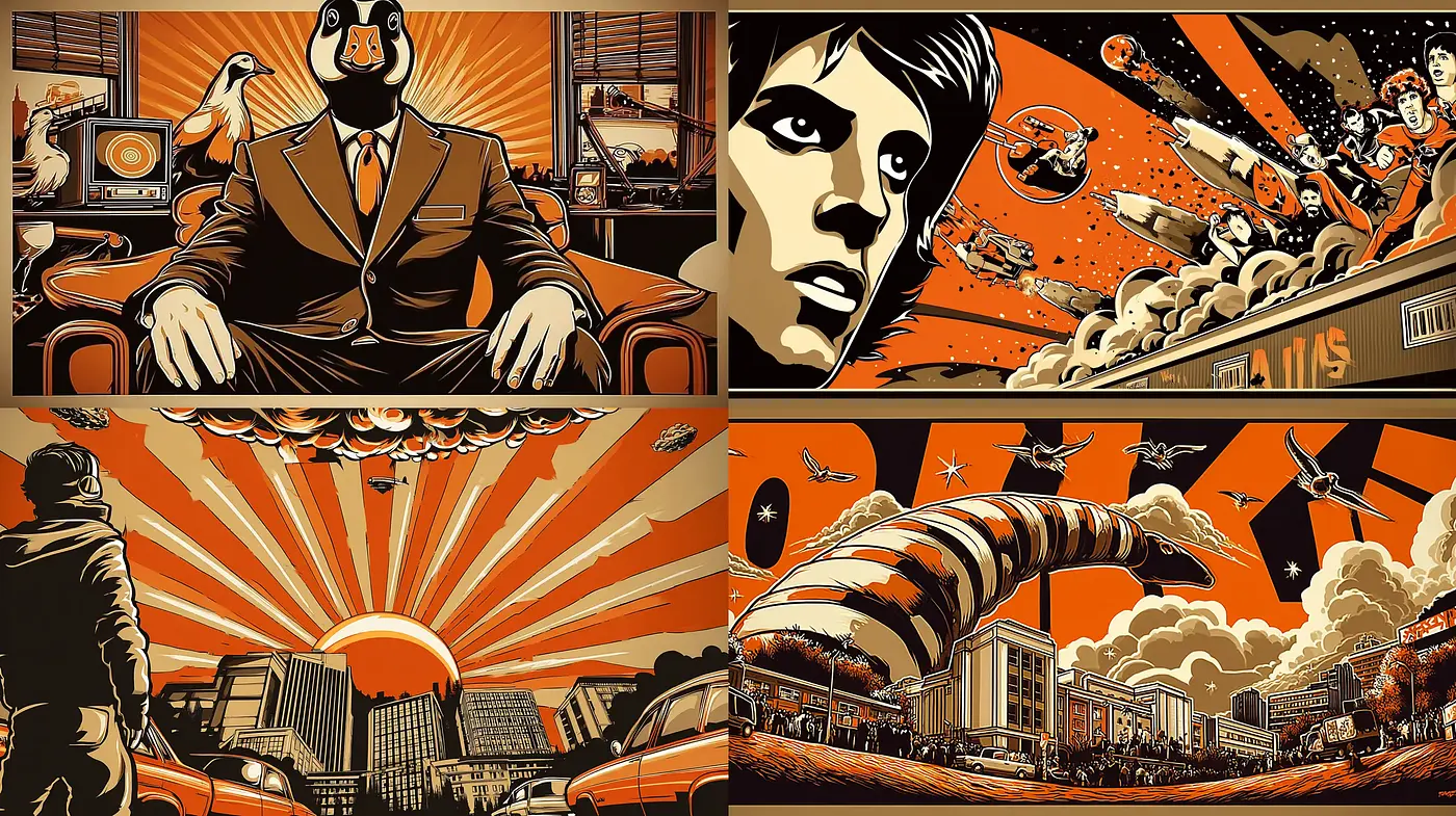 Striking Vintage-Inspired Graphic Art with Retro Futuristic Elements - Midjourney sref style