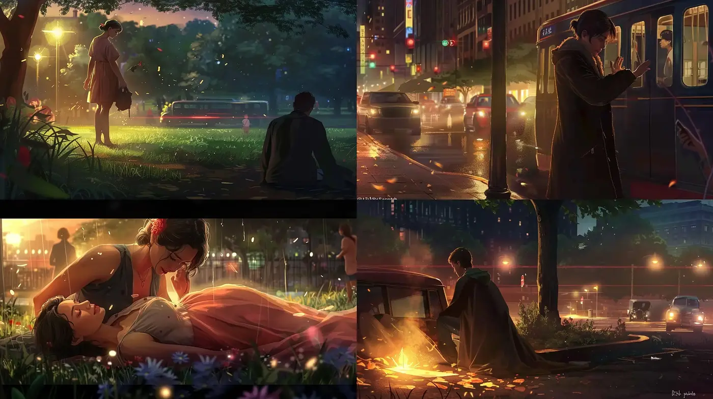 Twilight Serenity: A Harmonious Blend of Warm Hues and Tranquil Urban Vistas - Midjourney sref style