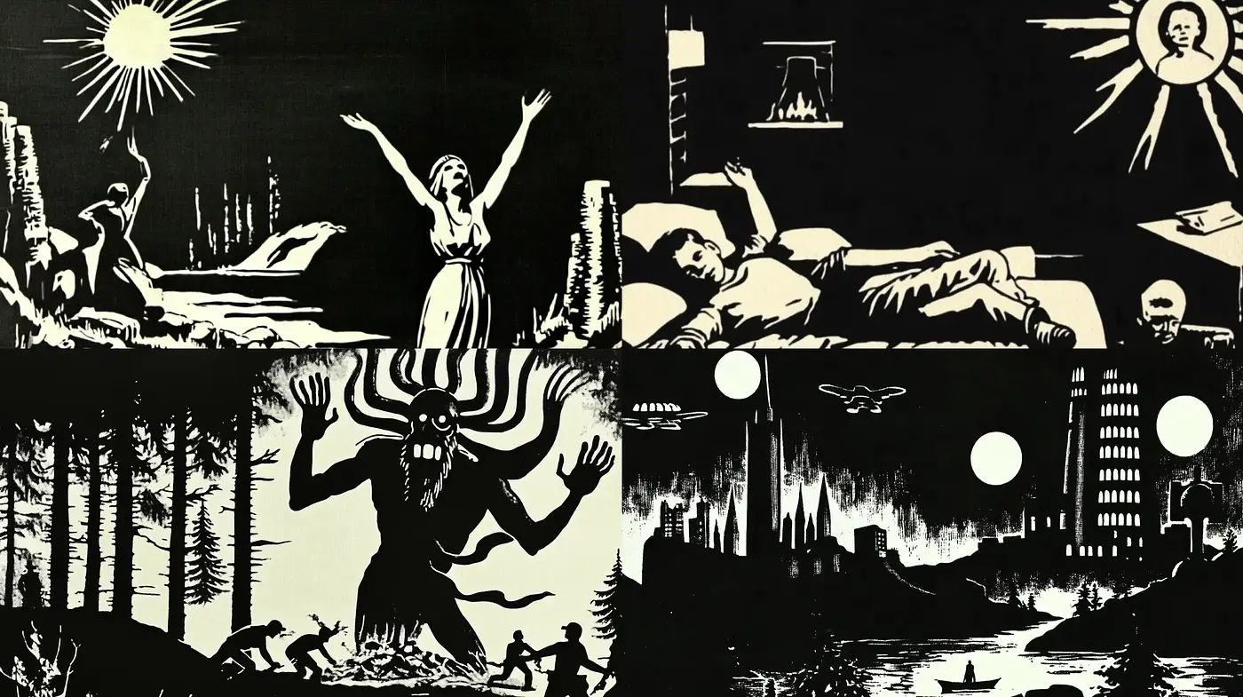 Stark Monochromatic Visions: Silhouette and Contrast - Midjourney sref style
