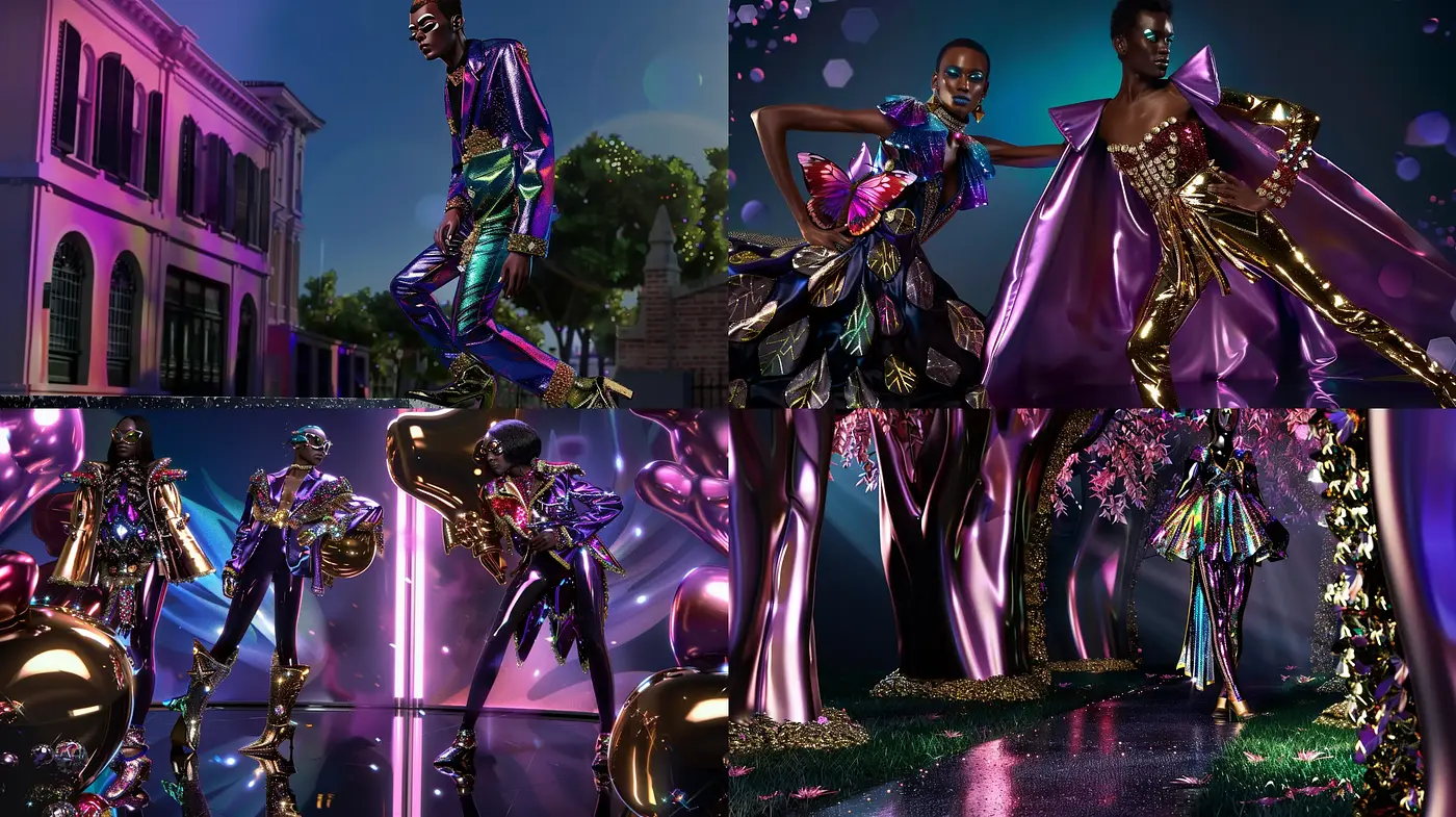 Futuristic Elegance with Reflective Textures and Vivid Contrasts - Midjourney sref style