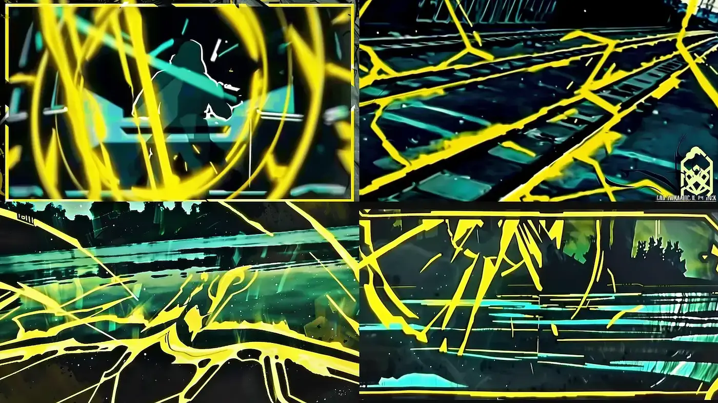 Dynamic Abstract Style with Neon Highlights and Energetic Texture - Midjourney sref style