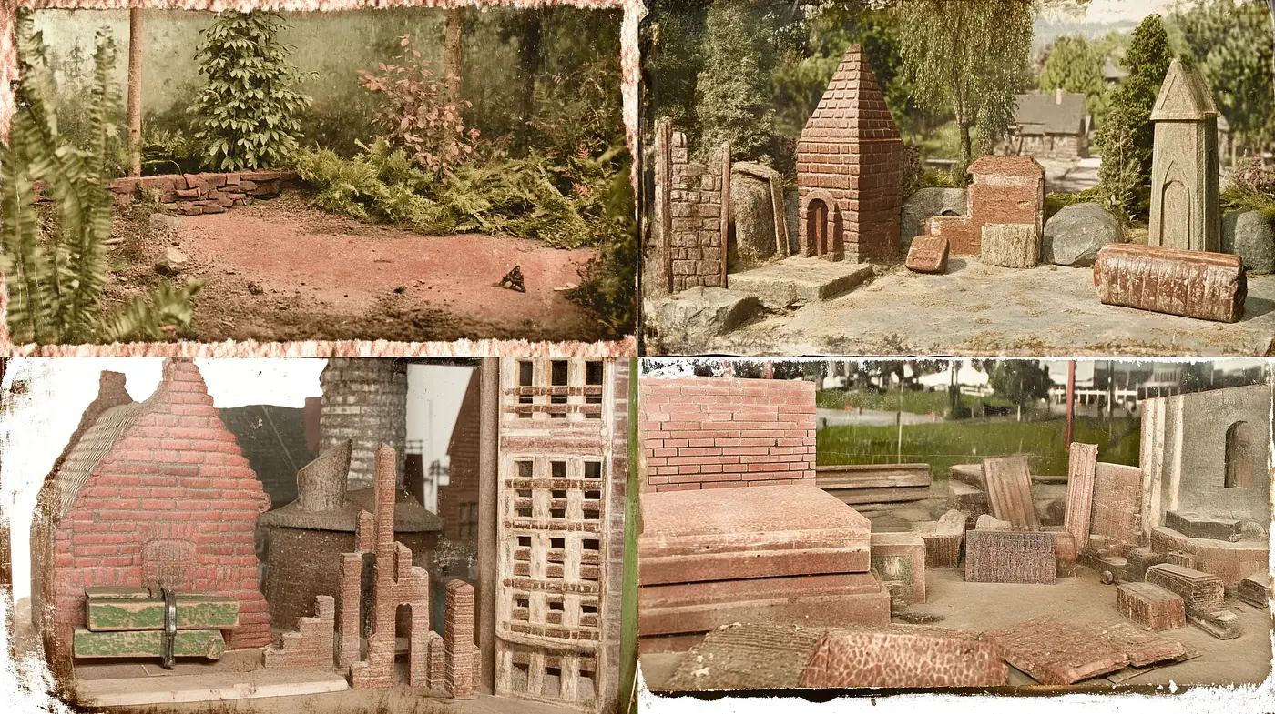 Eroded Time Capsule: A Fusion of Sepia-Toned Historical Vignettes - Midjourney sref style