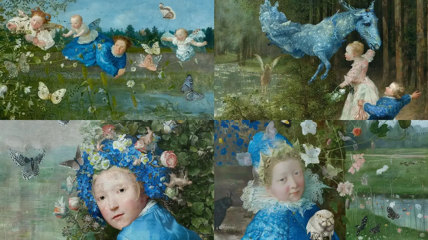 Enchanted Whimsy in Celestial Blues - Midjourney sref style