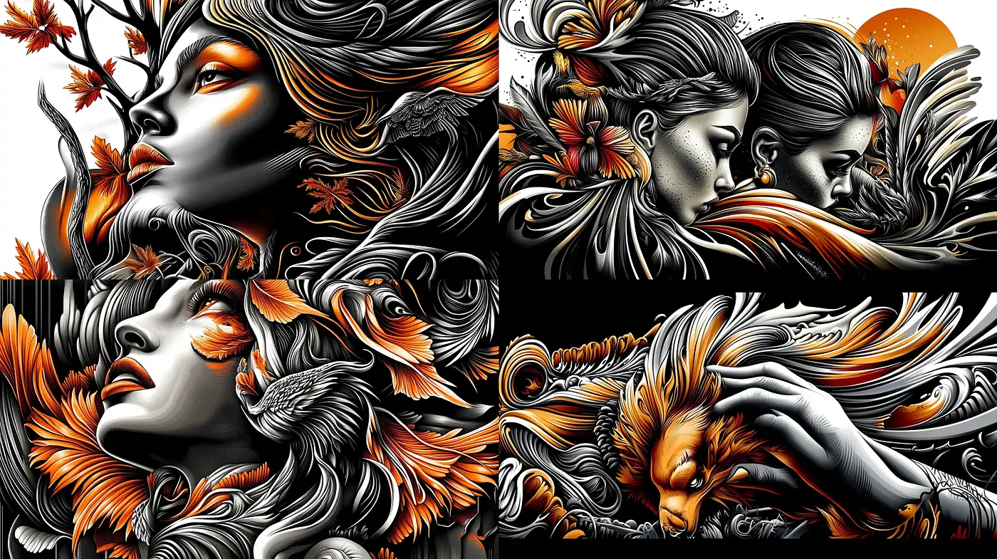 Monochromatic Elegance with Surreal and Fantasy Elements - Midjourney sref style