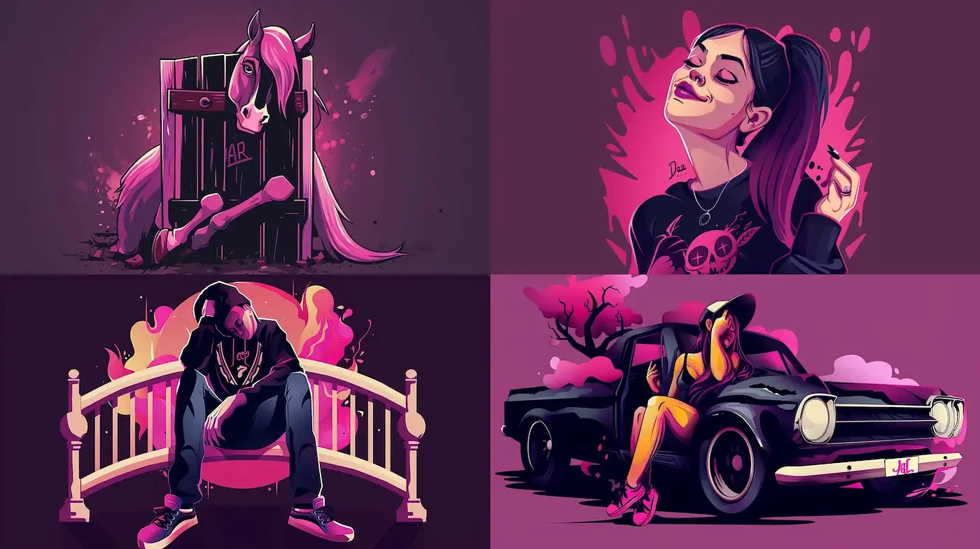 Dynamic and Vivid Digital Illustration with a Playful Edge - Midjourney sref style