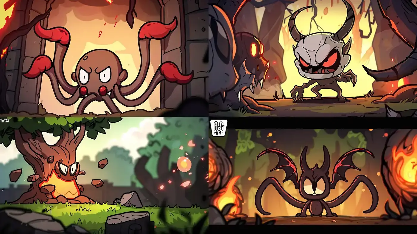 Playful yet dark cartoon style with whimsical characters - Midjourney sref style