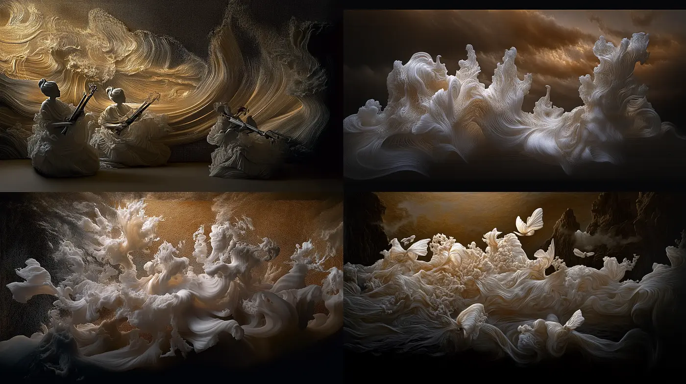 Ethereal Swirls and Dramatic Lighting in Baroque-Inspired Imagery - Midjourney sref style