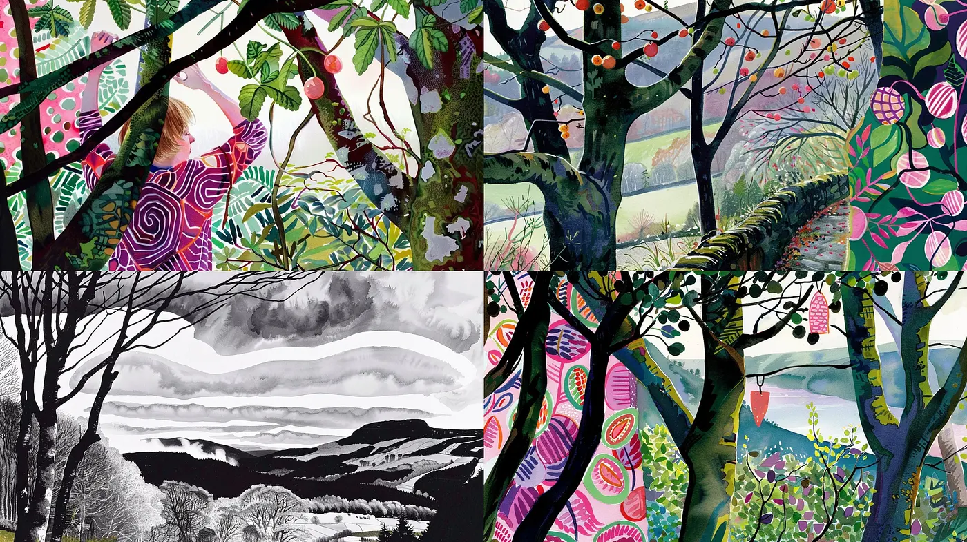 Vibrant Pastoral Dreamscapes: A Synthesis of Stylized Nature in Saturated Hues - Midjourney sref style