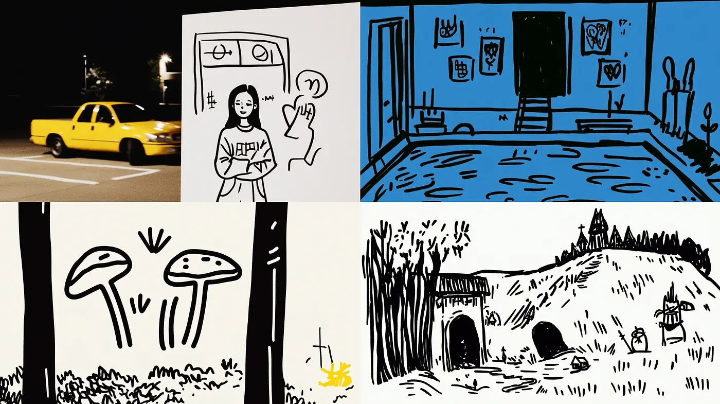Dreamlike Simplicity: A Homage to Minimalist Ink Sketching - Midjourney sref style