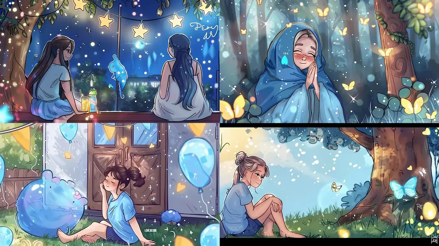 Whimsical and Dreamy Digital Illustrations with Soft Emotional Undertones - Midjourney sref style