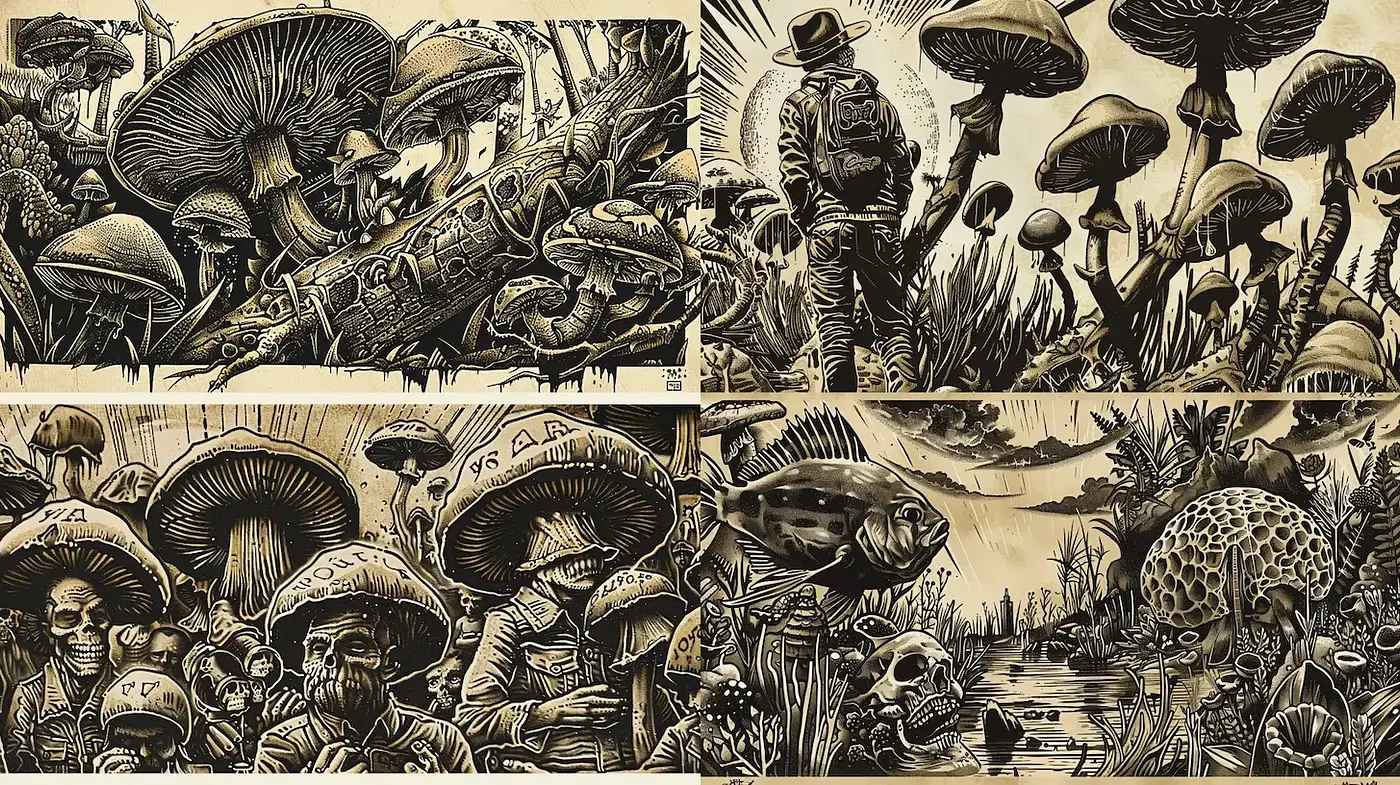 Organic and Surreal Exploration of Fungi and Nature - Midjourney sref style