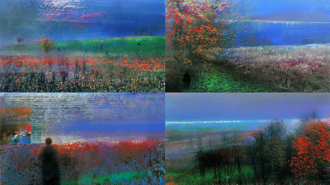 Impressionistic Symphony in Textured Blue: A Study of Brushwork Harmony Across Four Seasons - Midjourney sref style
