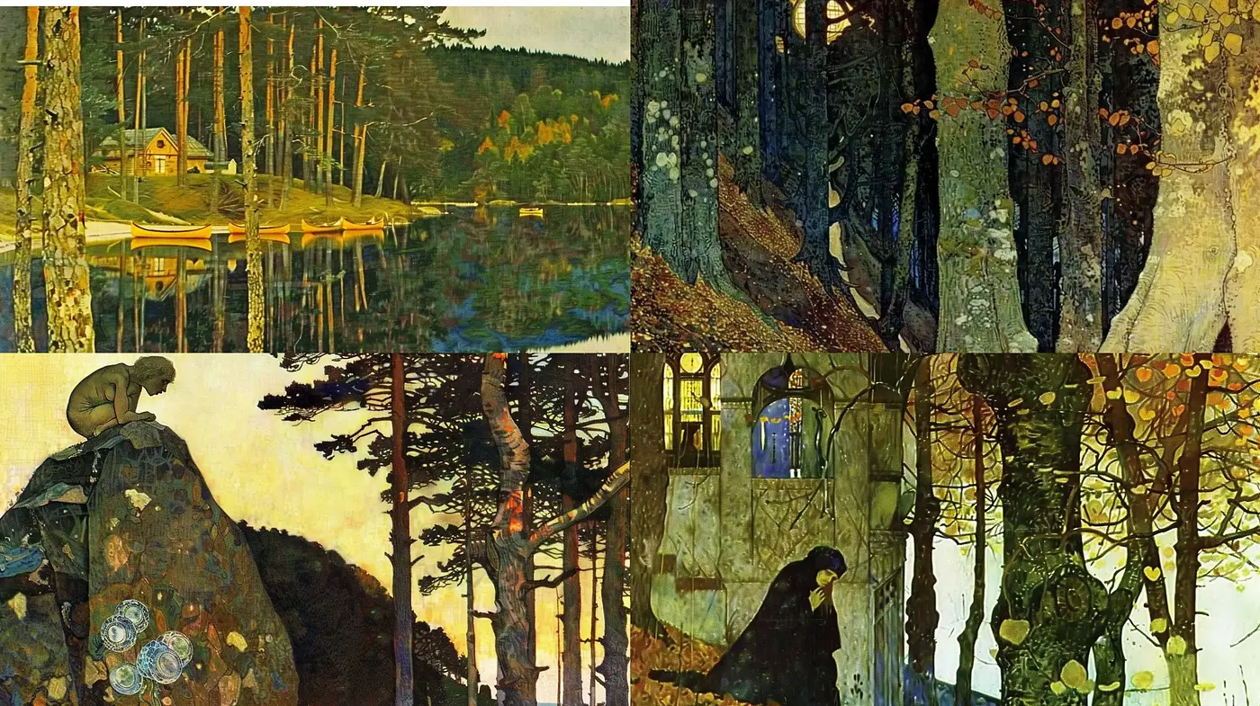 Enchanted Forests and Reflective Water through Stylized Luminism - Midjourney sref style