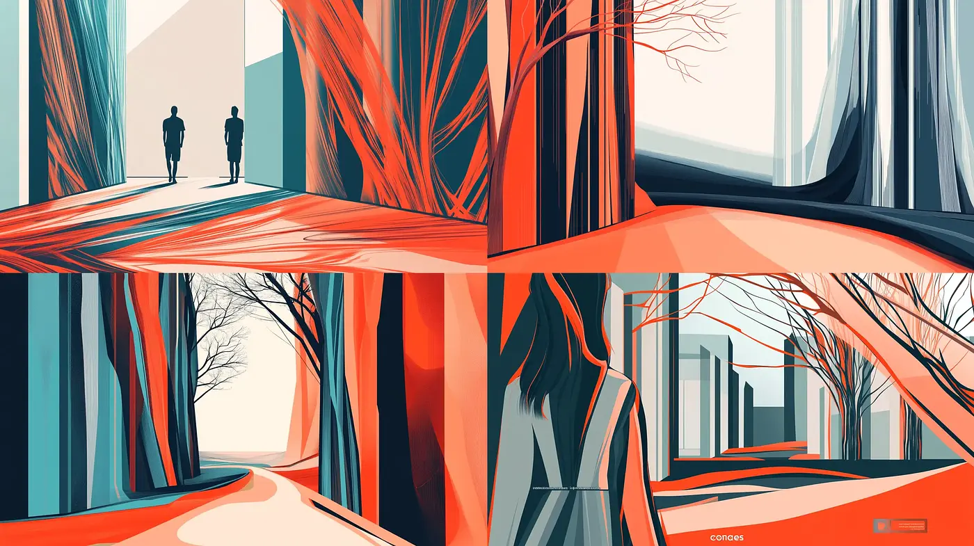 Fusion of Modern Geometry with Natural Forms in Stylized Landscape Art - Midjourney sref style