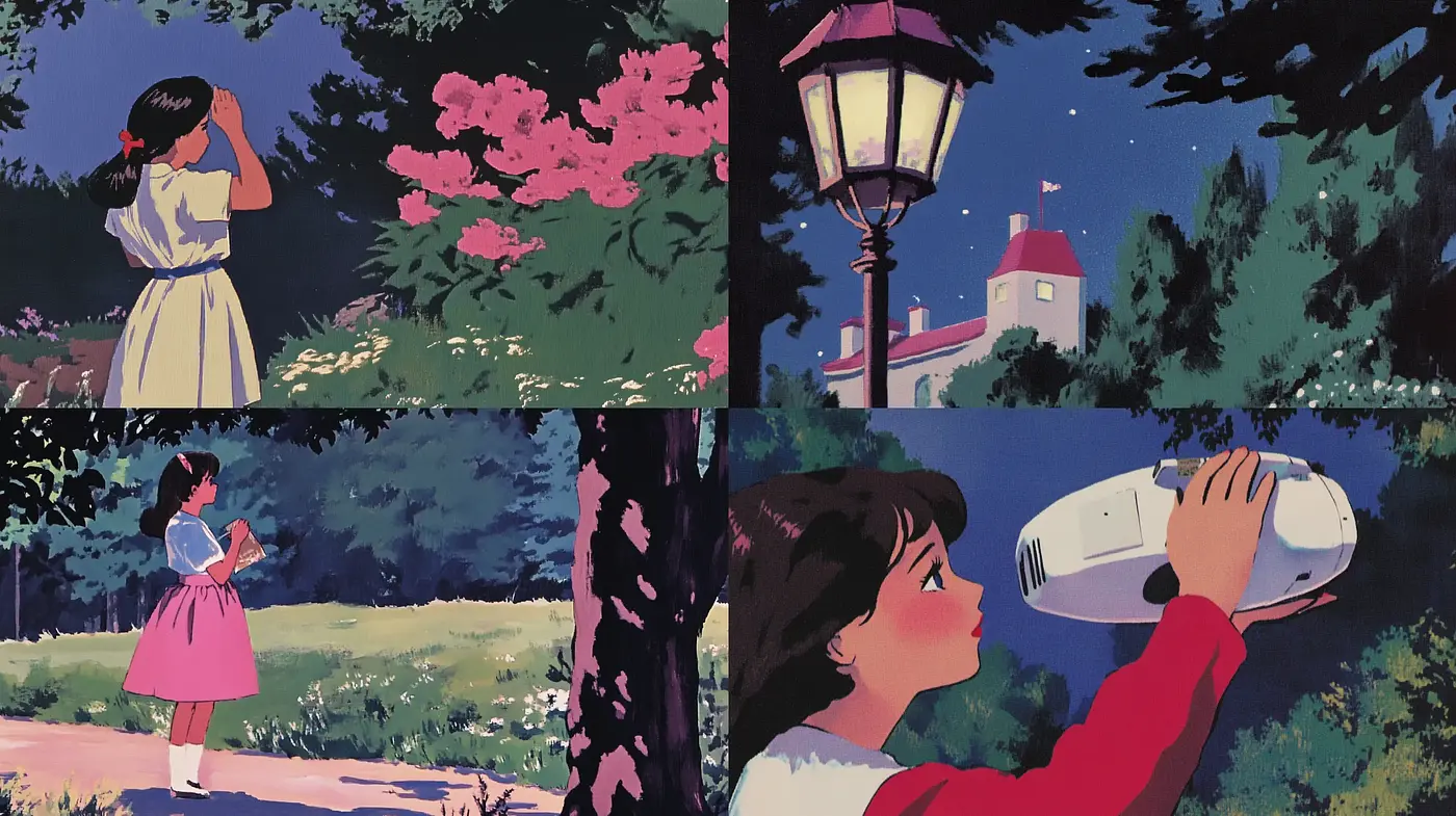 Nostalgic Serenity in Twilight Hues: A Tribute to Ghibli's Poetic Frames - Midjourney sref style