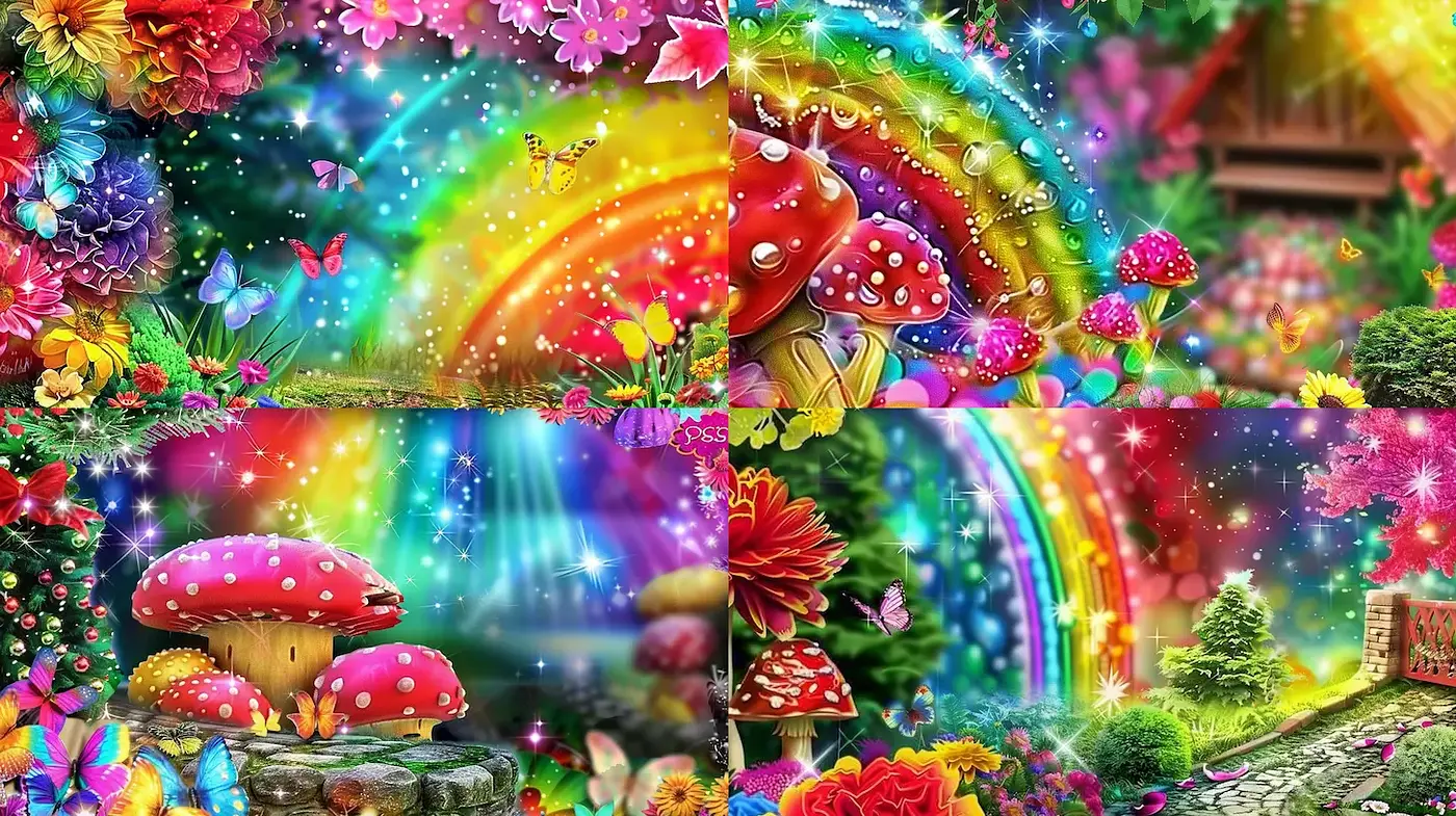 Vibrant Fantasy Garden Aesthetics Featuring Whimsical Nature Elements - Midjourney sref style