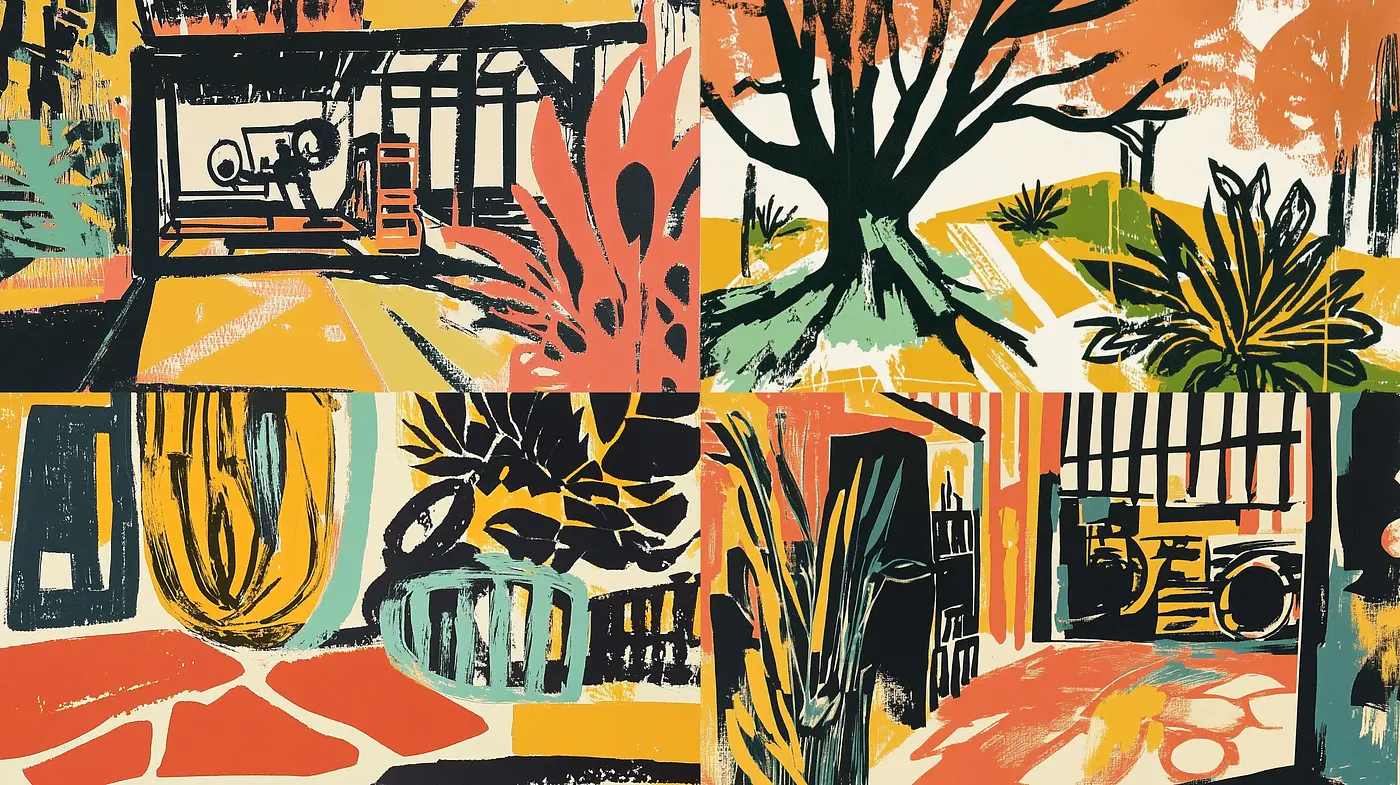 Vibrant Abstracted Impressions of Natural and Constructed Spaces - Midjourney sref style