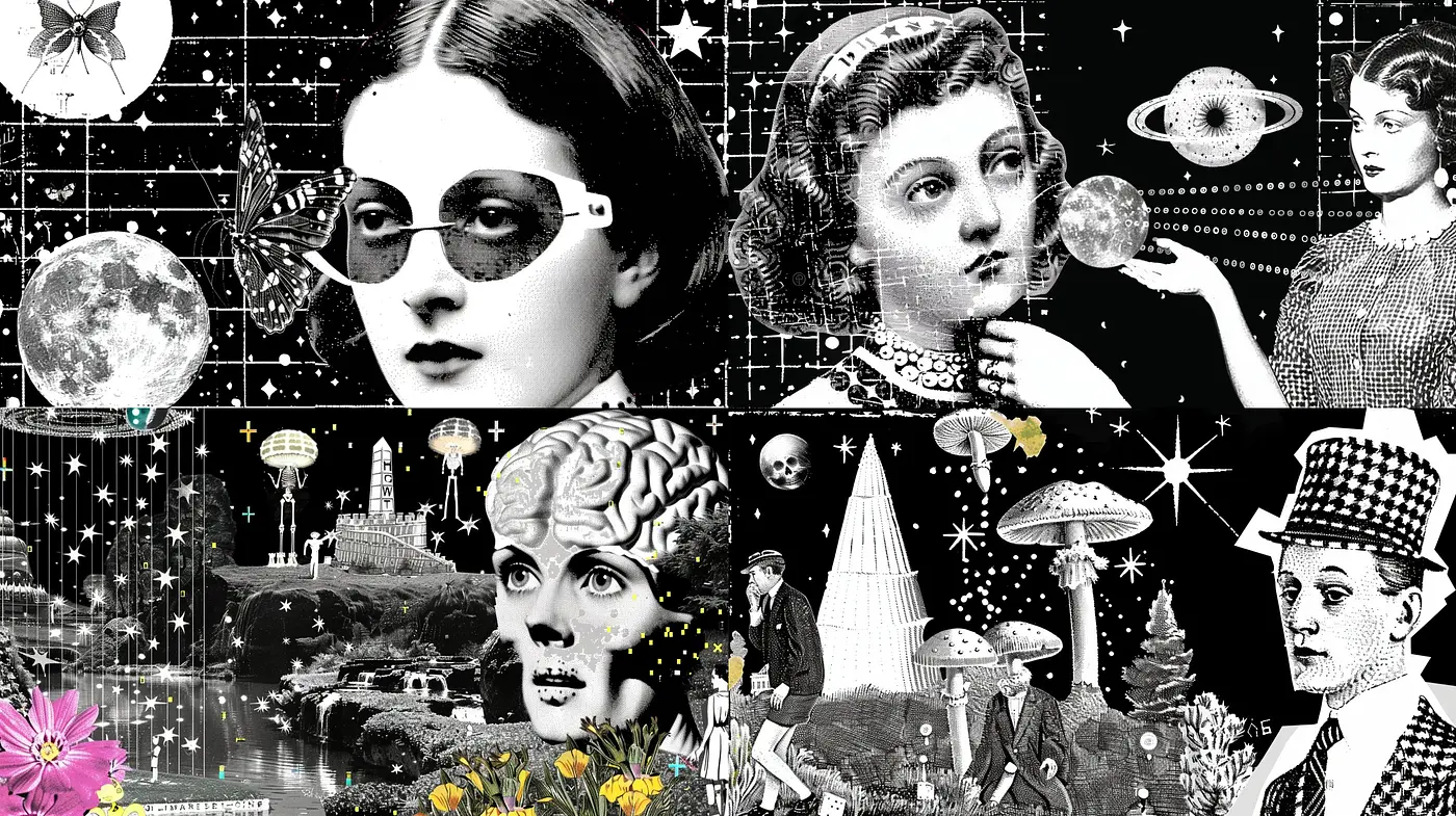 Surreal Collage of Nostalgia and Cosmos - Midjourney sref style
