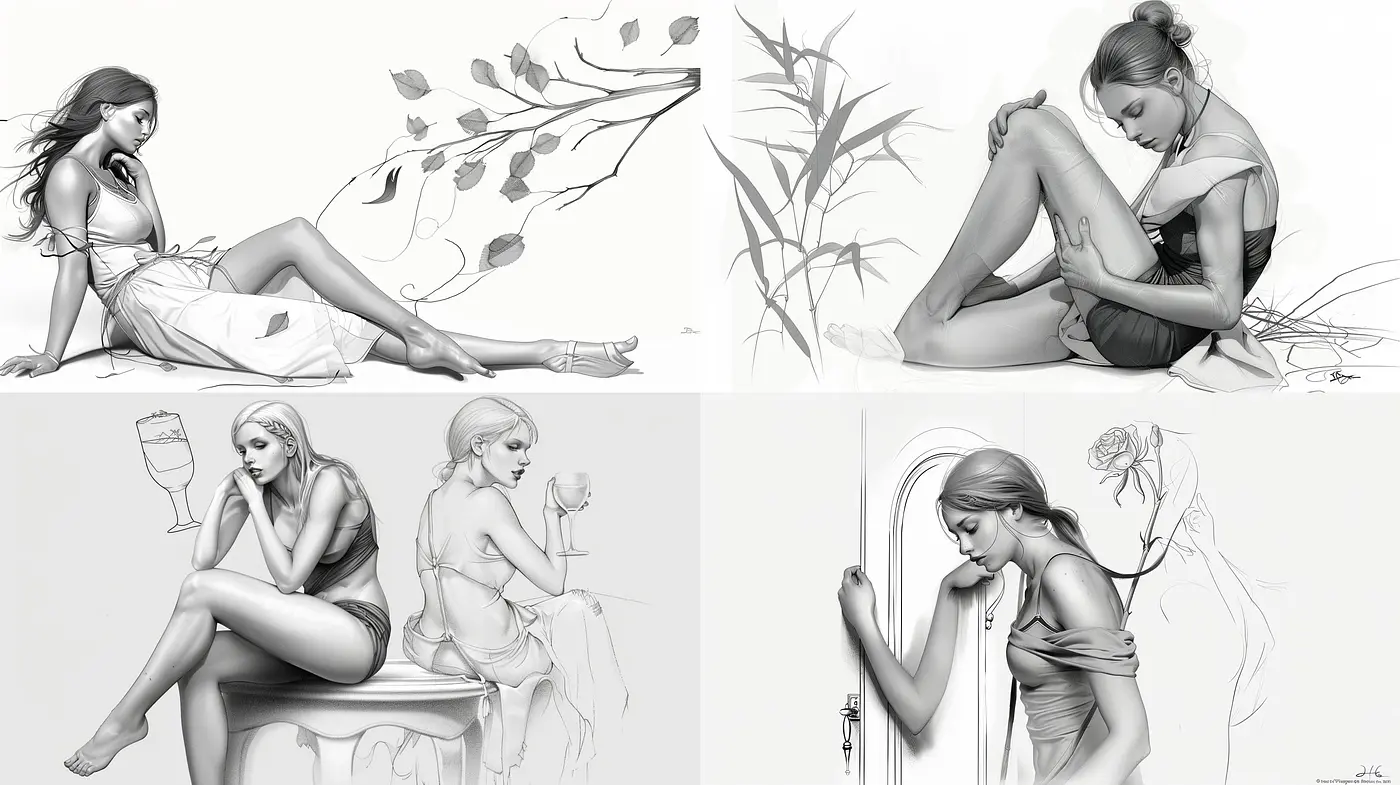 Monochromatic Elegance: A Study in Grayscale Contours and Soft Realism - Midjourney sref style