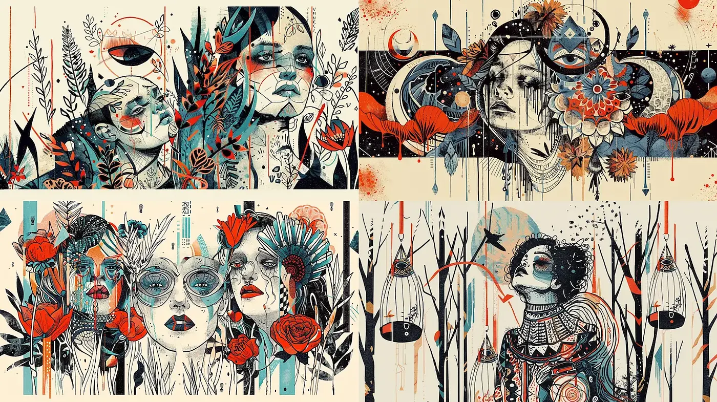 Ethereal Visuals with a Modern Graphic Aesthetic and Floral Motifs - Midjourney sref style