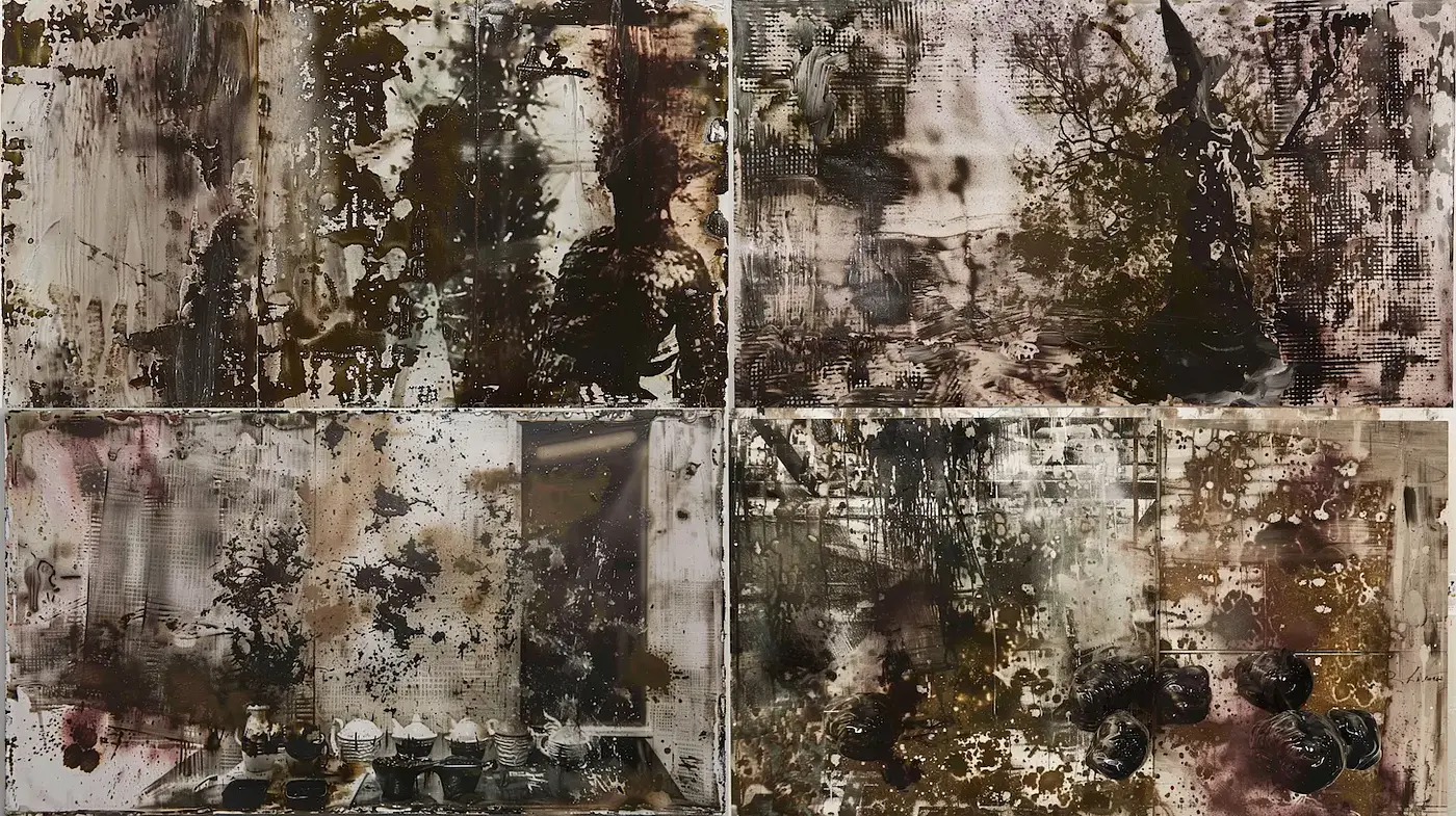 Layered Textures with a Contemporary Abstract Aesthetic - Midjourney sref style