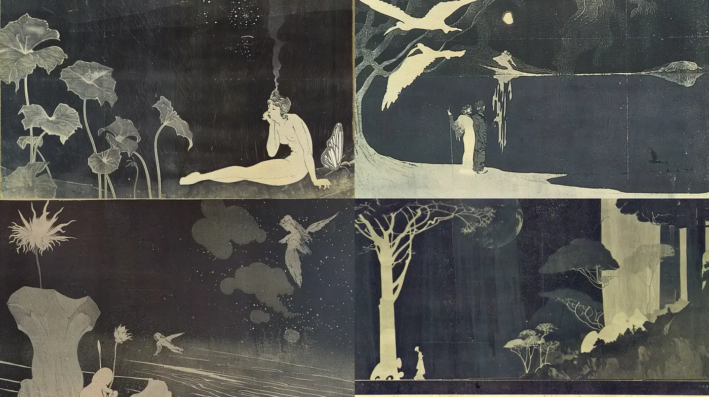 Whimsical Nocturnal Elegance with an Ethereal Atmosphere - Midjourney sref style