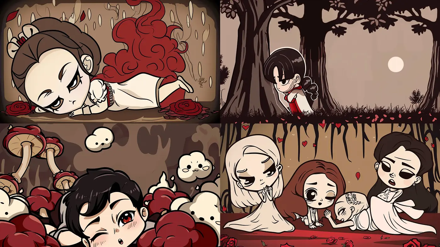 Whimsical Gothic Storybook Illustration - Midjourney sref style