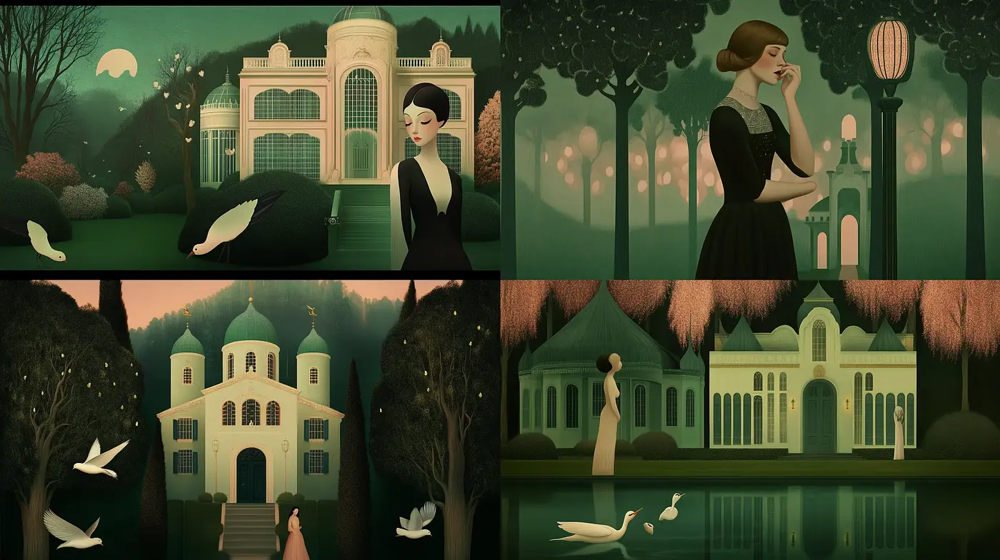 Ethereal Nocturnal Elegance in a Dreamlike Park Setting - Midjourney sref style
