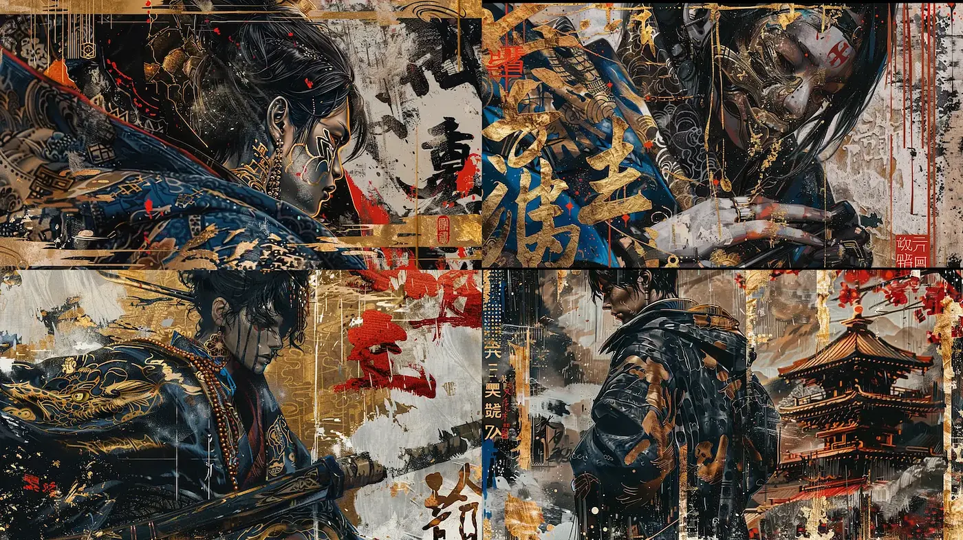 Dynamic and Intricate Visual Style Inspired by Historical and Cultural Themes - Midjourney sref style