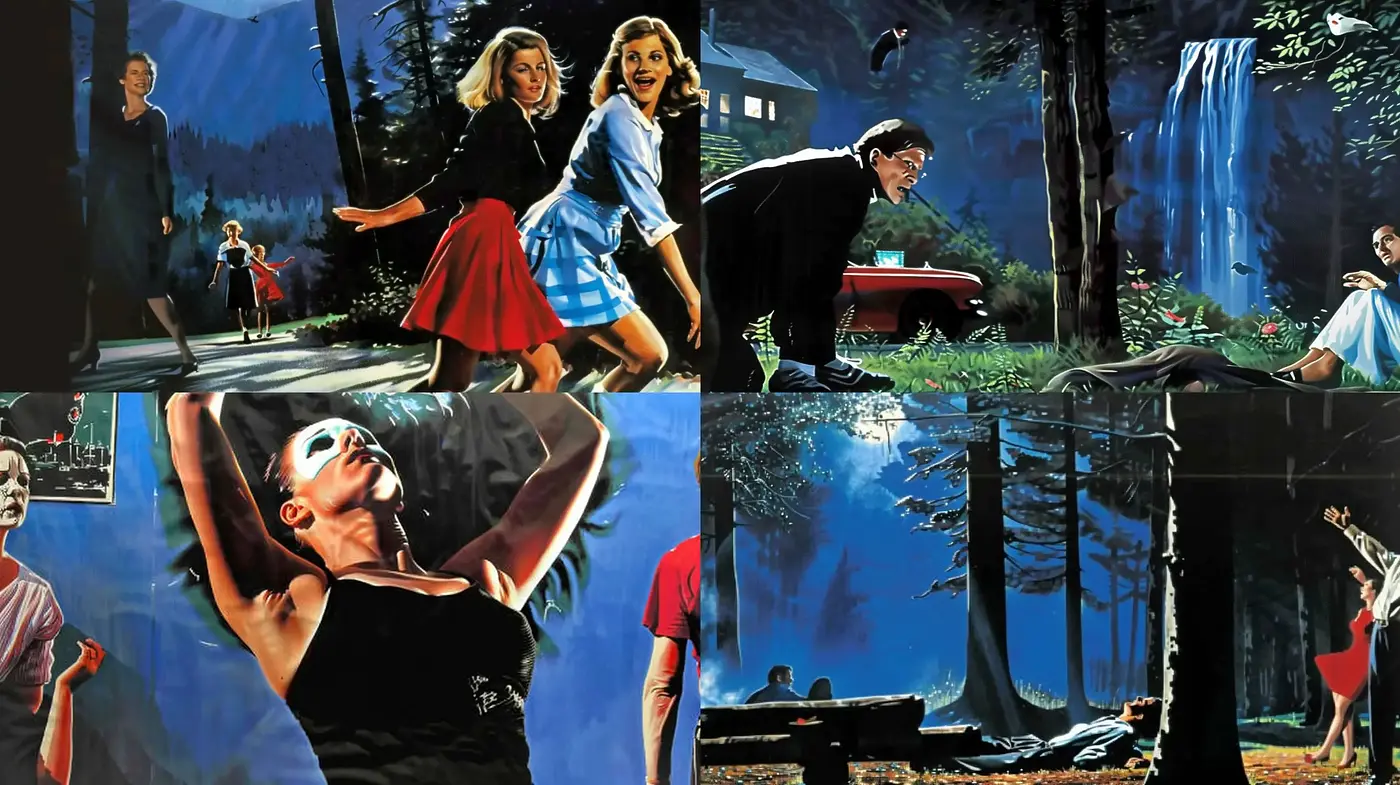 Luminous Shadows and Cinematic Nostalgia in Mid-Century Tableaus - Midjourney sref style
