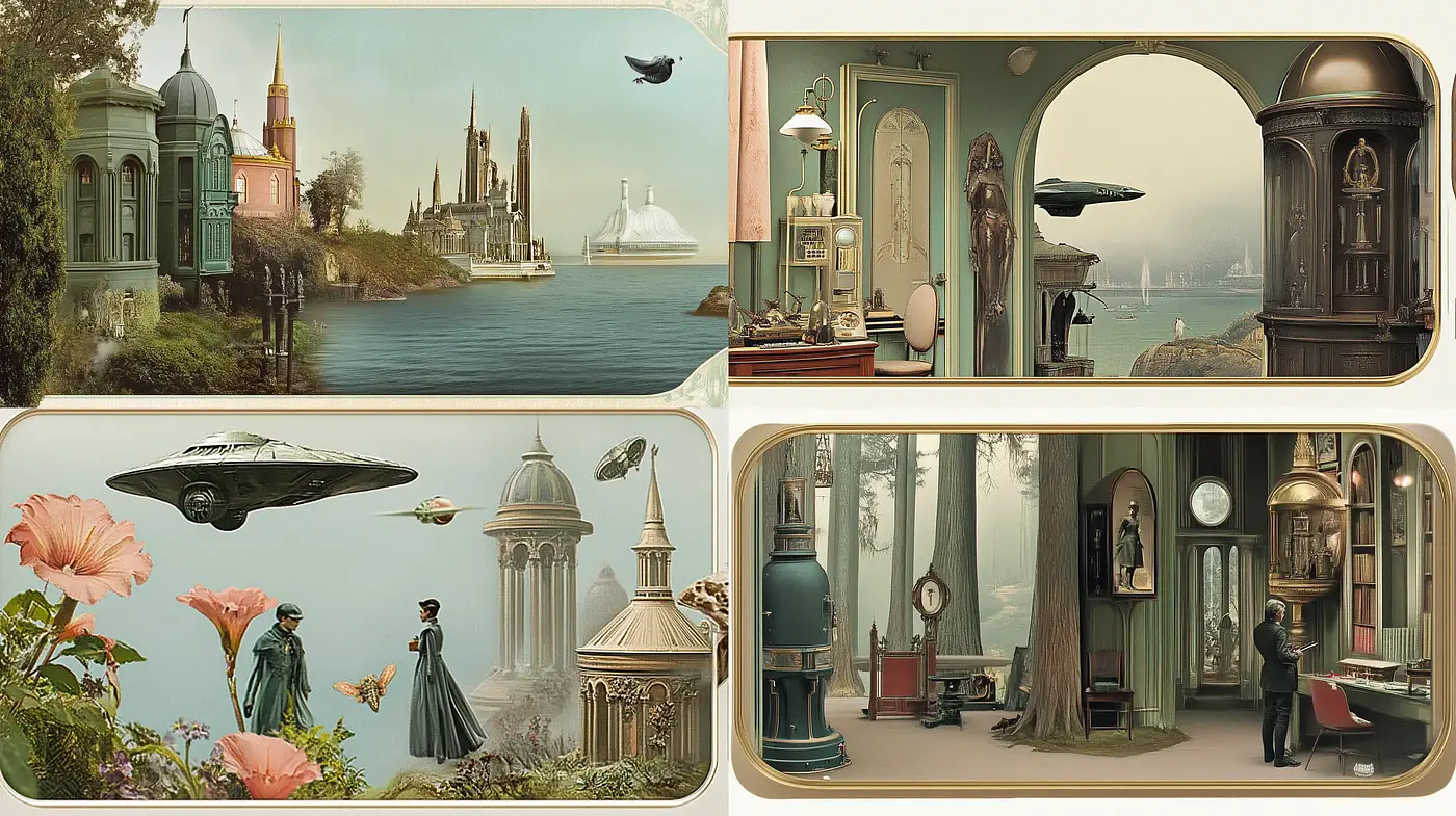 Ethereal Steampunk Elegance: A Fusion of Vintage Pastoral with Sci-Fi Elements - Midjourney sref style