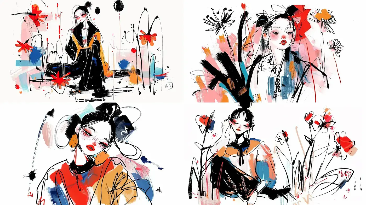 Dynamic Fusion of Contemporary Illustration and Traditional Aesthetic - Midjourney sref style