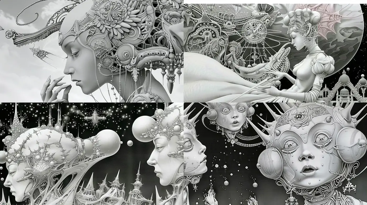 Intricate and Ethereal Symbiosis of Futuristic Elegance - Midjourney sref style