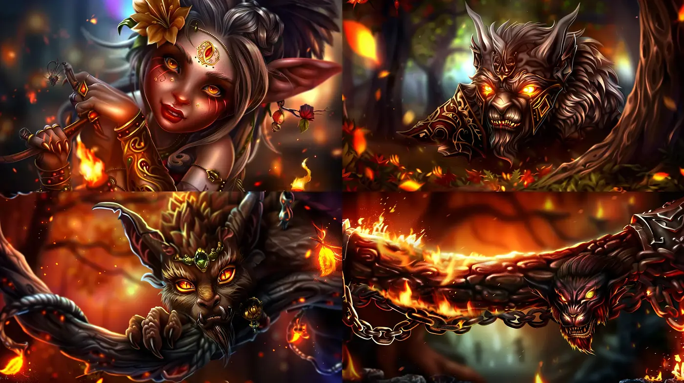 Enigmatic Fiery Fantasy with Luminous Details - Midjourney sref style