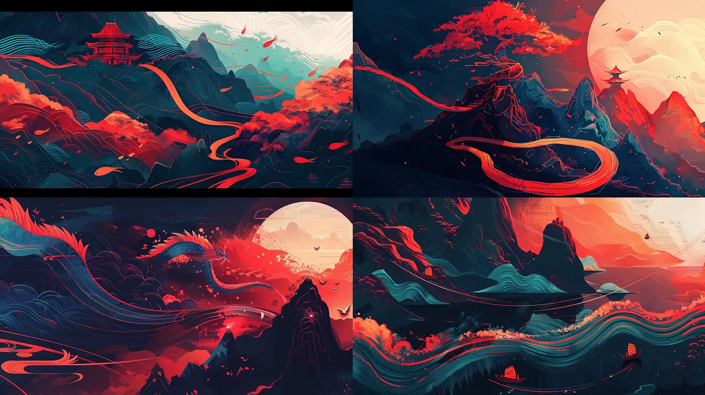 Ethereal Dreamscape: A Synthesis of Vivid Imagery and Flowing Forms - Midjourney sref style