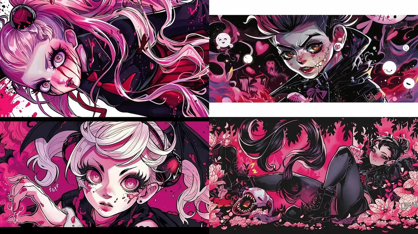 Vibrant and Playful Gothic Aesthetic with Strong Emotional Undertones - Midjourney sref style