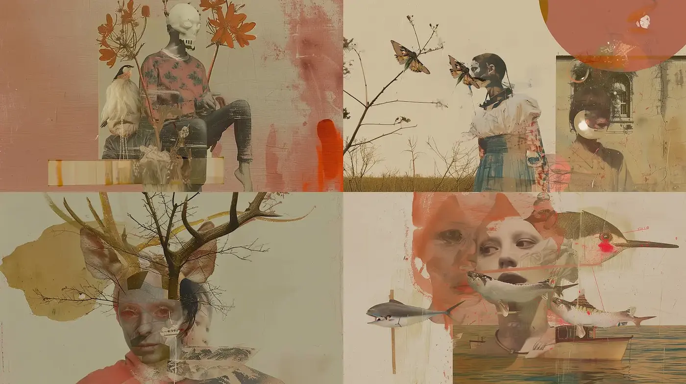 Surreal Mixed Media with a Vintage and Ethereal Vibe - Midjourney sref style
