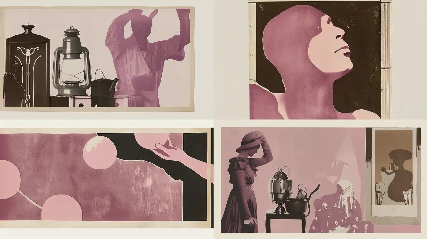 Sepia-toned Silhouettes and Contours in Suggestive Art Deco Reverie - Midjourney sref style