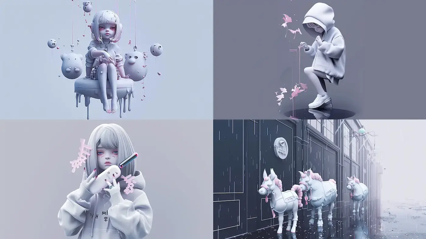 Futuristic and Dreamlike Aesthetic with a Playful Touch - Midjourney sref style