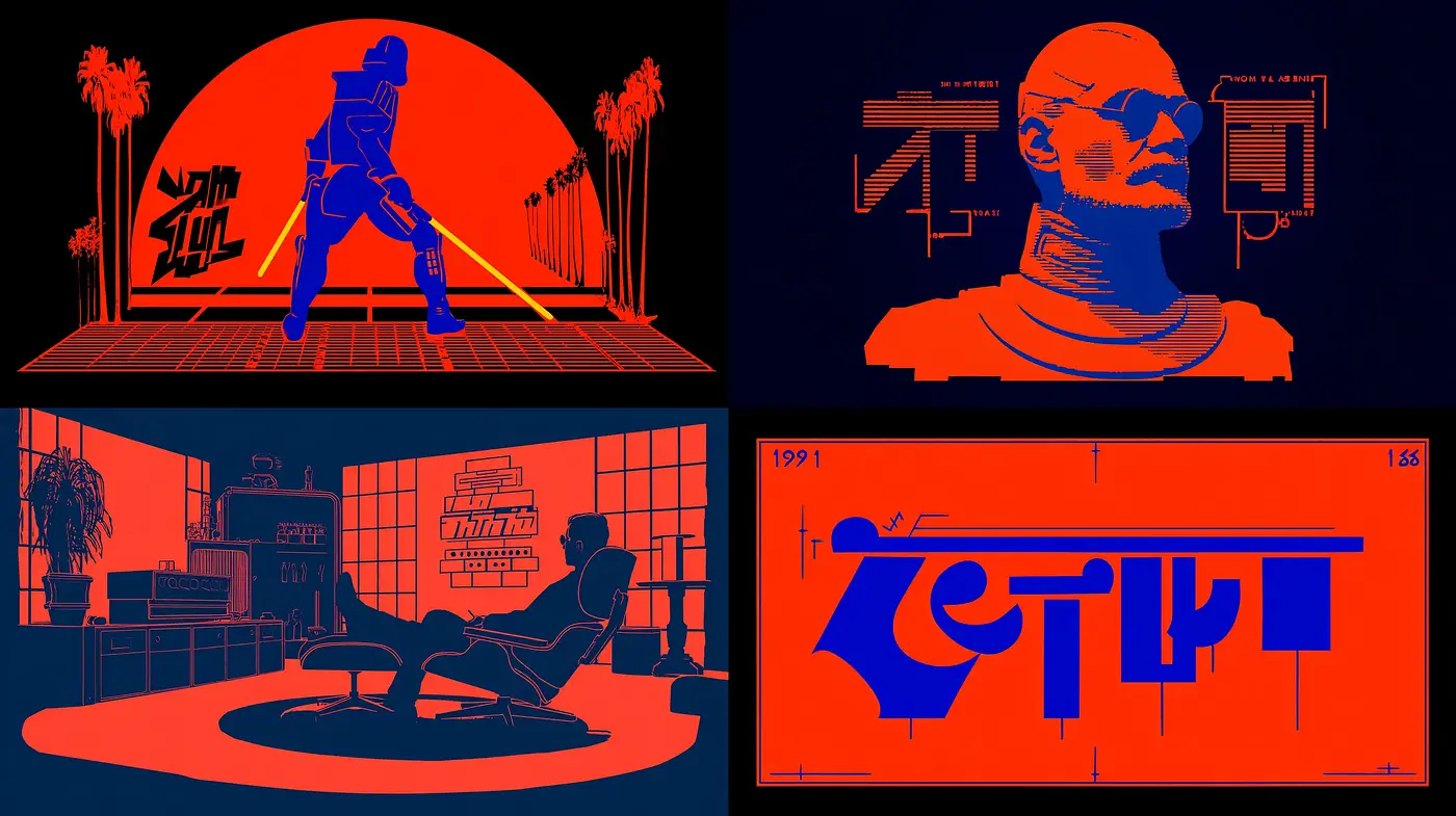 Futuristic Retro Aesthetic with Bold Colors and Geometric Elements - Midjourney sref style