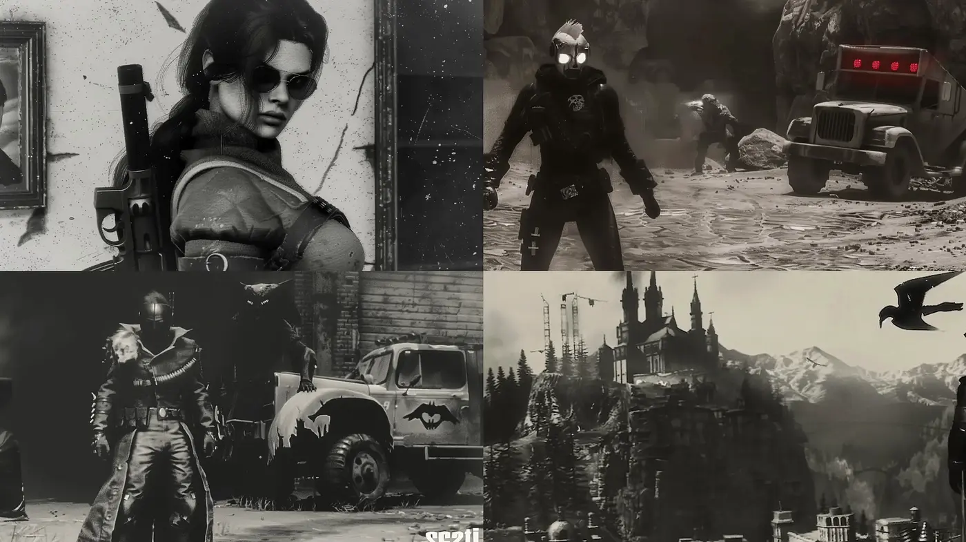 Monochromatic Dystopian Vision - Midjourney sref style