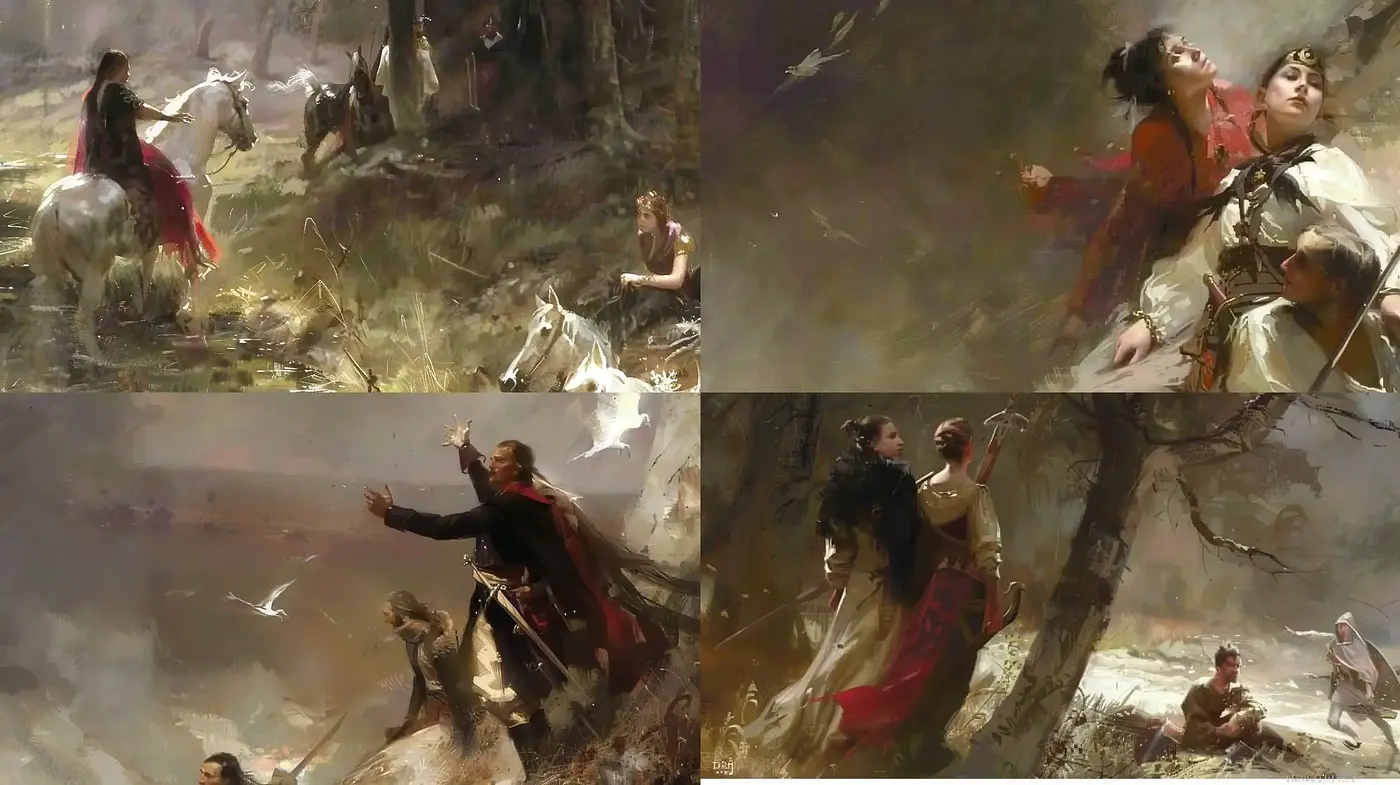 Ethereal and Dynamic Romanticism with a Modern Palette - Midjourney sref style