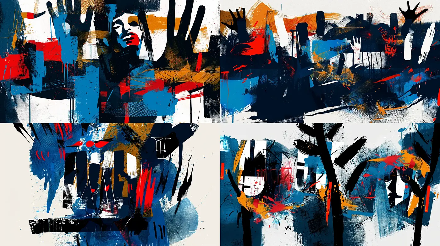 Dynamic Abstract Expressionist Montage with a Vivid Color Intervention - Midjourney sref style