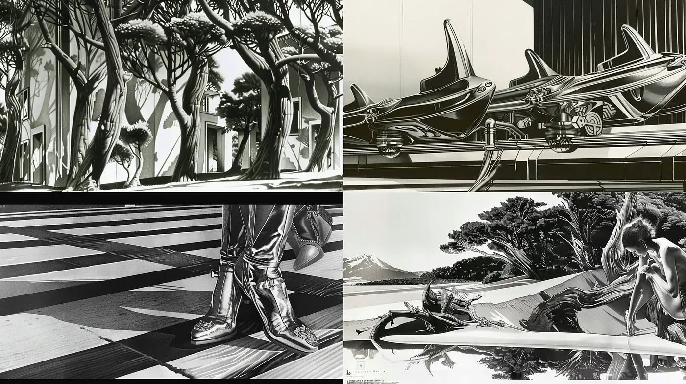 Monochromatic Dreamscape in Graphic Novel Illustration Style - Midjourney sref style